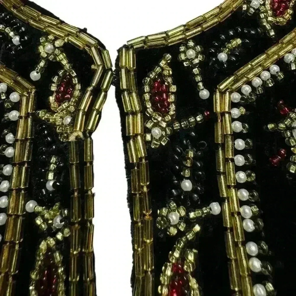LESLIE FAY Black Velvet Evening Jacket with exquisite Beading and jewels  Size S - Picture 11 of 16